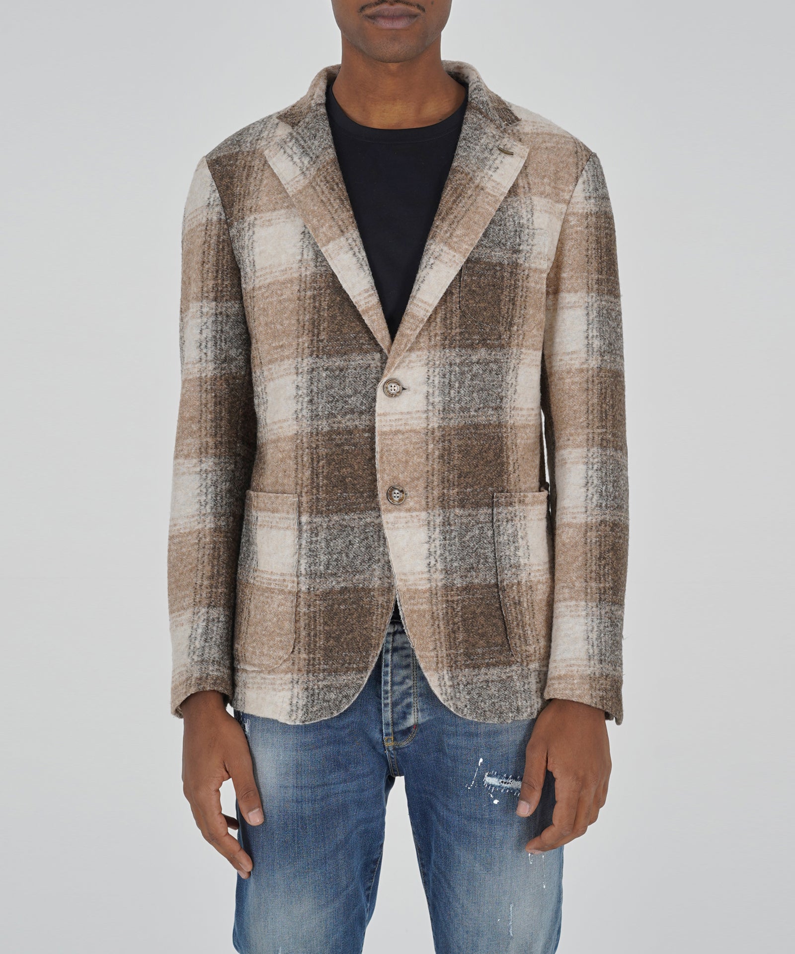 Giacca taglio vivo con toppe slim fit
